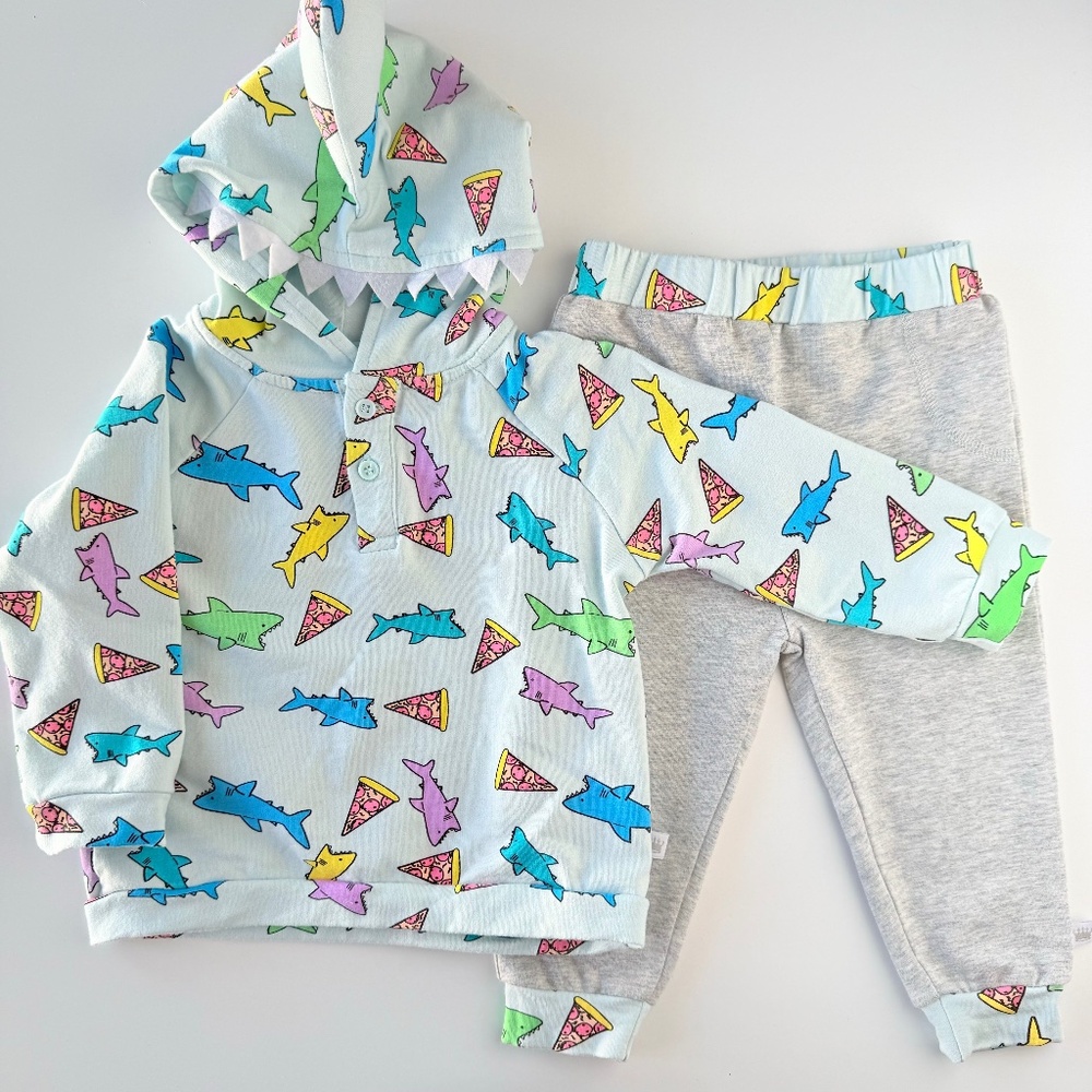 Rosie Pope Baby Pizza and Sharks Two Piece Set size 12M